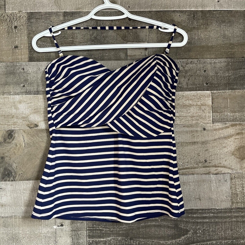 LIZ CLAIBORNE Women's Size 12 Navy Blue & White Striped‎ Tankini Top Swim Top